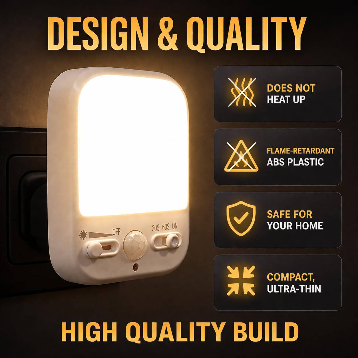 LED Motion-Activated Directional Rotating Flexible Sensor Dusk to Dawn Night Light AC Outlet Plug-in Wall Stair Lamp Indoor 360° Bedroom Hallway Stairway Garage Basement Corridor
