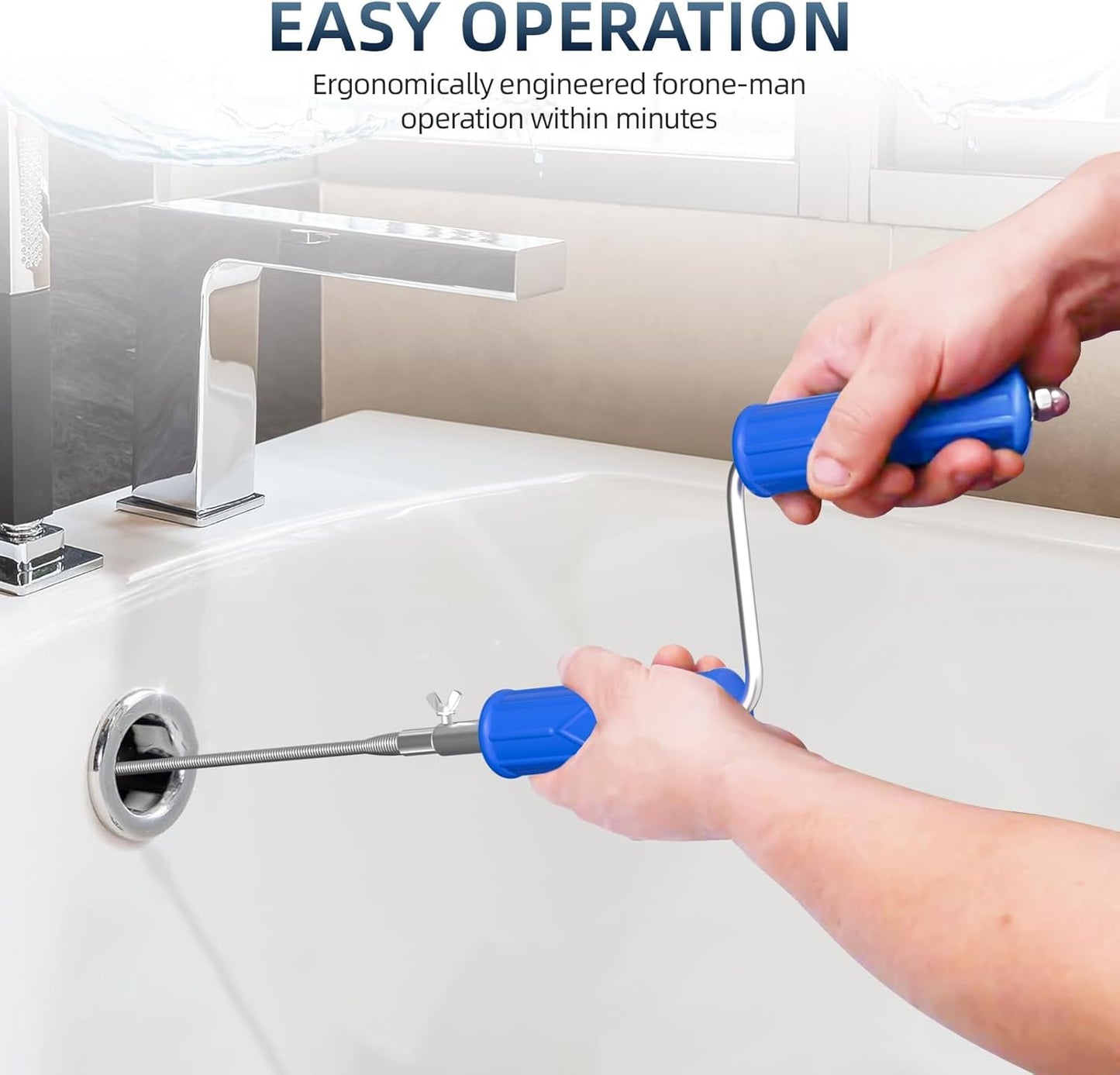 Drain Snake, Drain Auger with Drill Attachment, 32.8 Feet By 6MM Plumbing Snake Auto Feed Flexible Hair Drain Clog Remover for Kitchen, Bathrom and Shower Sink