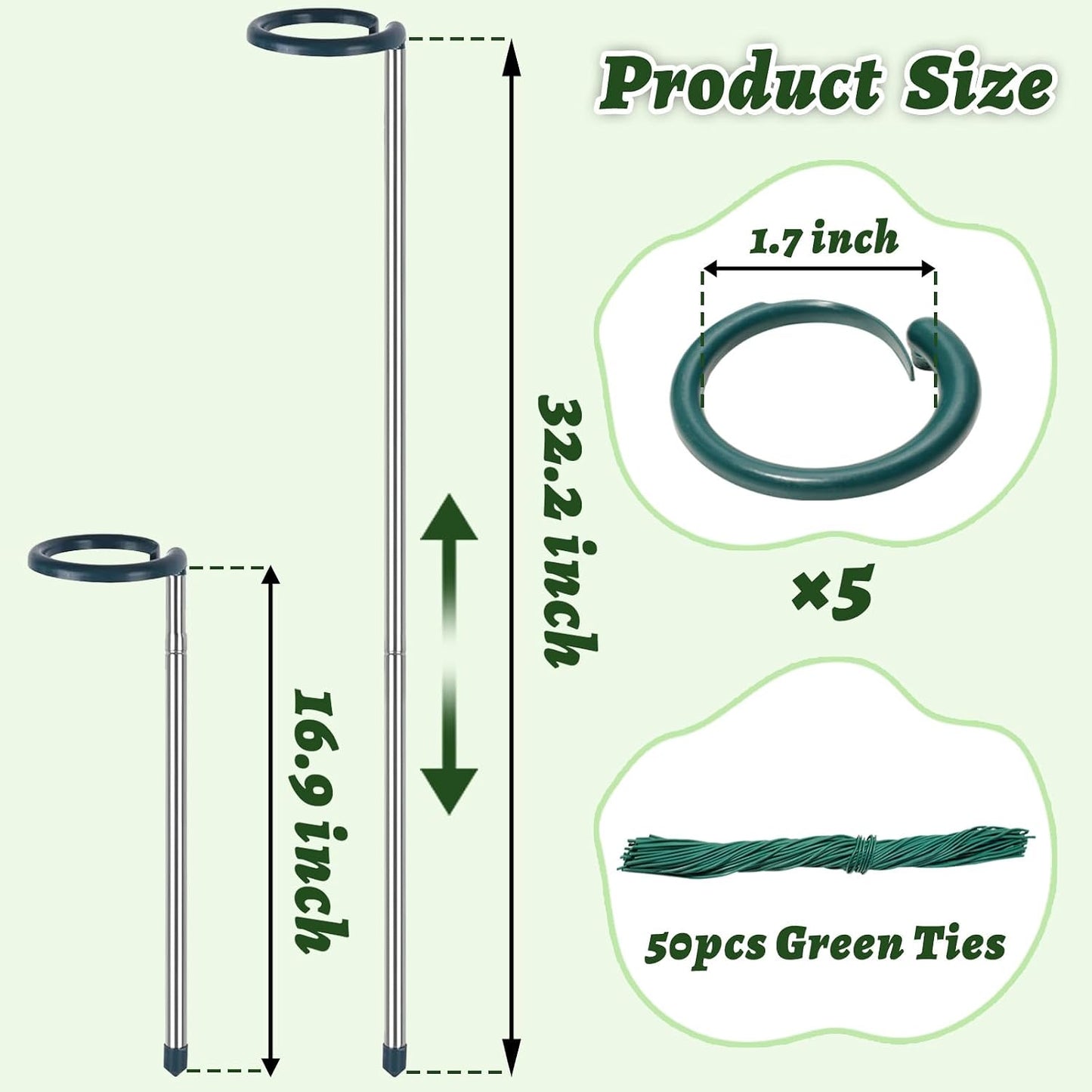 Adjustable Plant Stakes for Support, 17-32 Inch Extendable Plant Stake for Heavy Duty Plant Support, Metal Plant Stakes for Indoor Outdoor Potted Flowers, Monstera, Tomatoes (32.2inches-5Pack)