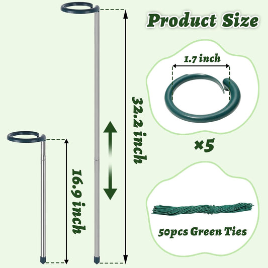 Adjustable Plant Stakes for Support, 17-32 Inch Extendable Plant Stake for Heavy Duty Plant Support, Metal Plant Stakes for Indoor Outdoor Potted Flowers, Monstera, Tomatoes (32.2inches-5Pack)