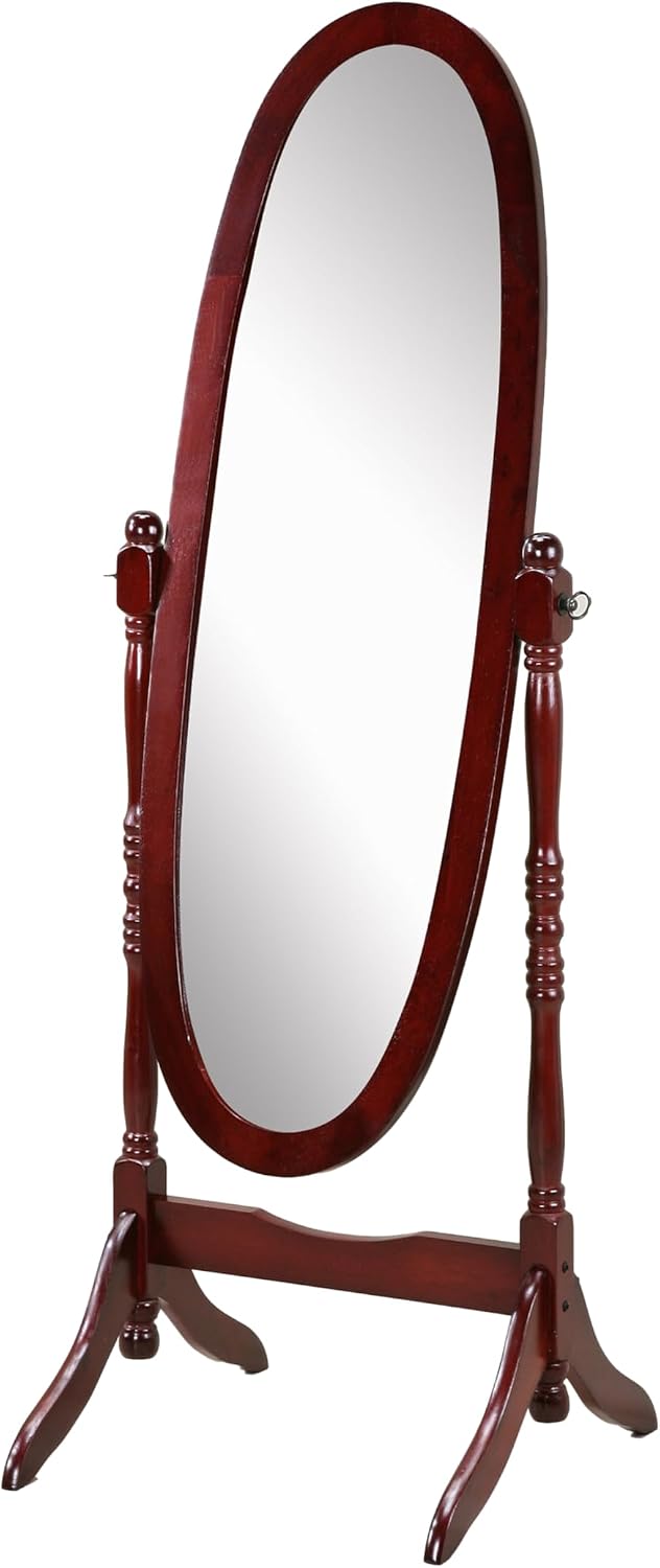 Full Length Mirror with Stand - Traditional Queen Anna Cheval Style in Solid Wood, Freestanding Adjustable Tilting Oval Glass for Bedroom & Dressing Room (Cherry)