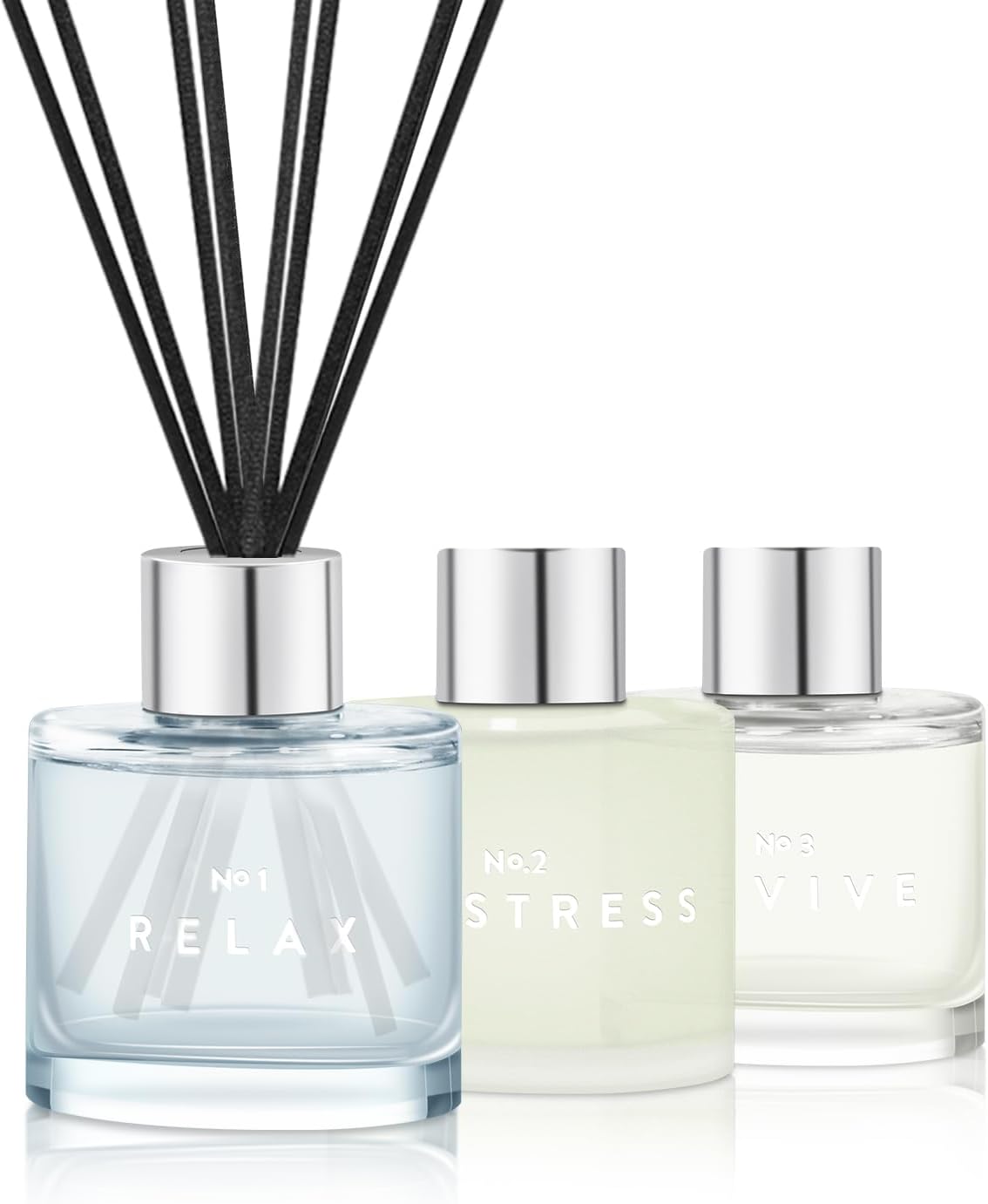 3 Pack Fragrance Reed Diffuser, 50ML Lavender Jasmine Lemongrass Aromatherapy Diffuser Set with 12 Black Fiber Sticks,Air Freshener for Bedroom Bathroom Office, 8.2X 6.6X 2.1 inch