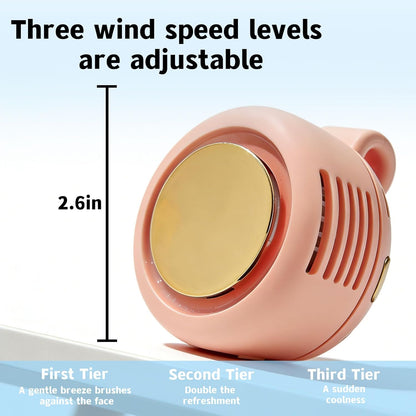 Portable Silent Clip-On Bladeless Personal Fan, Wearable Waist & Neck Fan, 360° Rotation, 3 Speeds, USB-C Rechargeable, Compact & Lightweight, Hands-Free Cooling for Travel, Office & Outdoor (Pink)