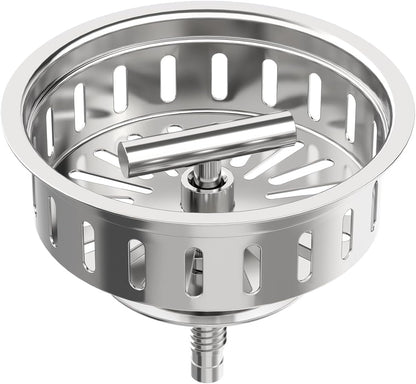 KONE 3-1/2 Inch Kitchen Sink Drain Strainer Assembly Made by All Stainless Steel with Strainer Basket/Drain Stopper, Replacement for Standard Commercial Drains