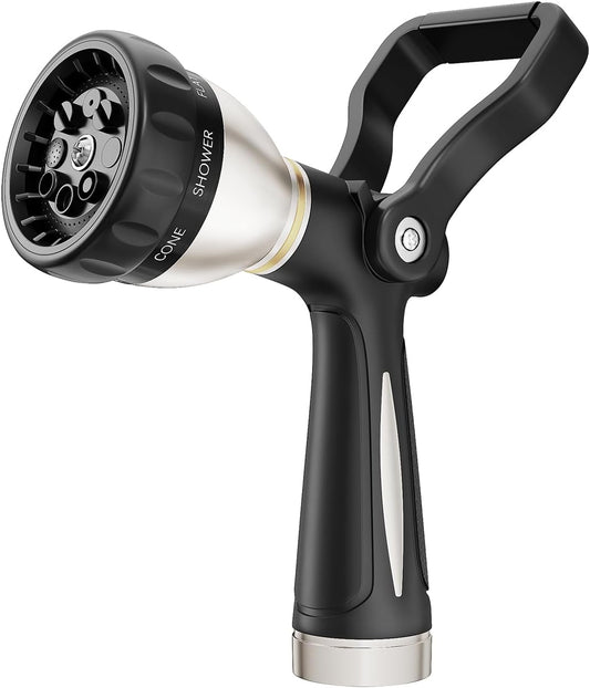 FANHAO Heavy Duty Fireman's Hose Nozzle, Metal Water Nozzle with 8 Spray Patterns, High Pressure Garden Hose Sprayer with Lever Control and Non-Slip Grip to Water Plants & Lawns, Wash Cars & Clean