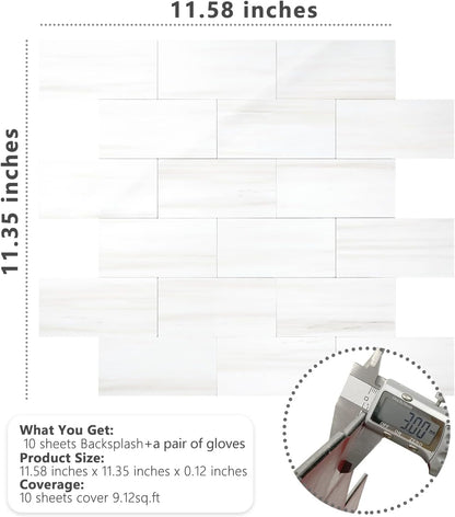 STICKGOO 10-Sheet Subway Tile Peel and Stick Backsplash, Seamless Design Polished Eurasia Beige Kitchen Backsplash Wall Tiles, Glossy Surface Waterproof Stick on Tile for Bathroom, RV, Fireplace