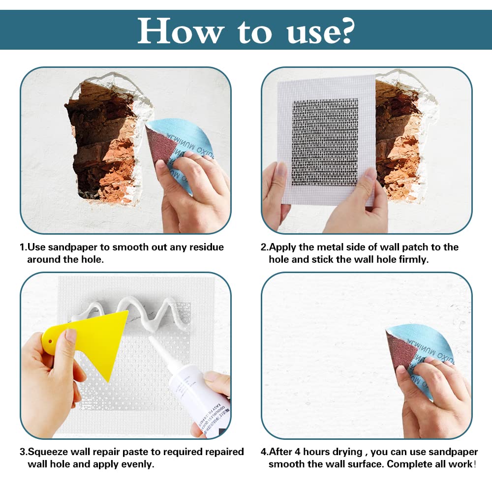 4'' by 4'' Drywall Repair Patch, 5 Pcs Wall Patch Repair Kit, Self Adhesive Wall Mesh Repair, Large Hole Patch for Drywall, Sheet Rock Patch, Aluminum Metal Sheetrock Ceiling Dry Wall Patch