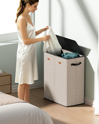150L 2-Section Laundry Hamper with Lid – Removable Bag, Double Compartment Clothes Hamper for Bathroom, Bedroom, Dorm & Laundry Room