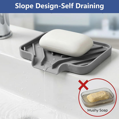 JACZZO Silicone Sponge Holder for Kitchen Sink, (10x4 In) Sink Caddy with Drain Spout, Self Draining Soap Tray & Organizer, Kitchen Accessories,Bathroom Organizer, Easy to Clean (Grey)
