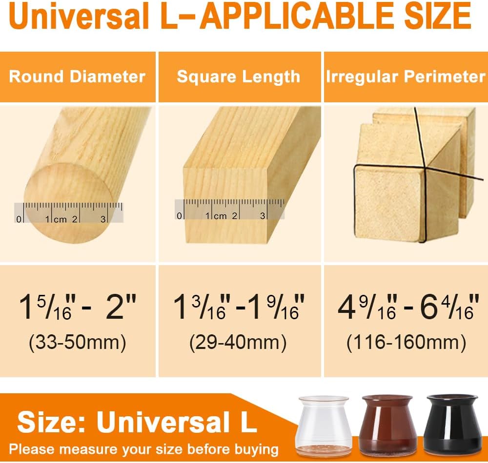 VIUME 24 Pcs Chair Leg Floor Protectors for Hardwood Floors Silicone Covers Felt Pads Furniture Leg Caps Anti-Scratch Reduce Noise Fit (1-5/16" to 2")
