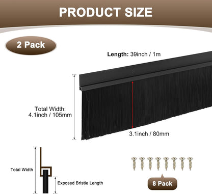 M METERXITY 2Pack Door Sweep - 39" Door Bottom Brush Heavy Duty Seal Draft Stopper Aluminum Base with 50mm Brush, Adhesive/Screw Installation for Interior/Exterior/Garage/Sliding Doors, Black