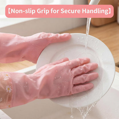 Pink Reusable Dishwashing Gloves, Dishwashing Cleaning Gloves, Waterproof Long Cuff Non-Slip Household Gloves for Laundry, Cleaning, Working, Gardening