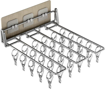 Stainless Steel Folding Hanger Wall Mounted Sock Clip Hanger Space Saving Drying Rack Storage Rack