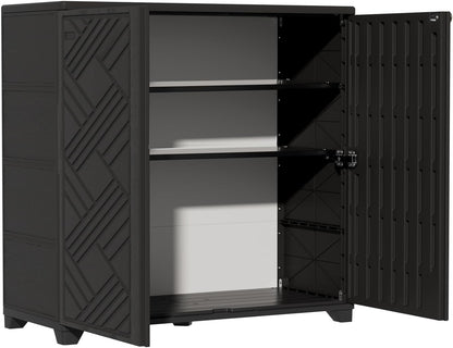 ZZM Indoor/Outdoor Storage Cabinet Waterproof, 34"x15"x34" Plastic Outdoor Storage Box for Garden Balcony Bathroom, All Weather Outdoor Storage Clearance, DIY Usage, with 2 Shelf (Black)