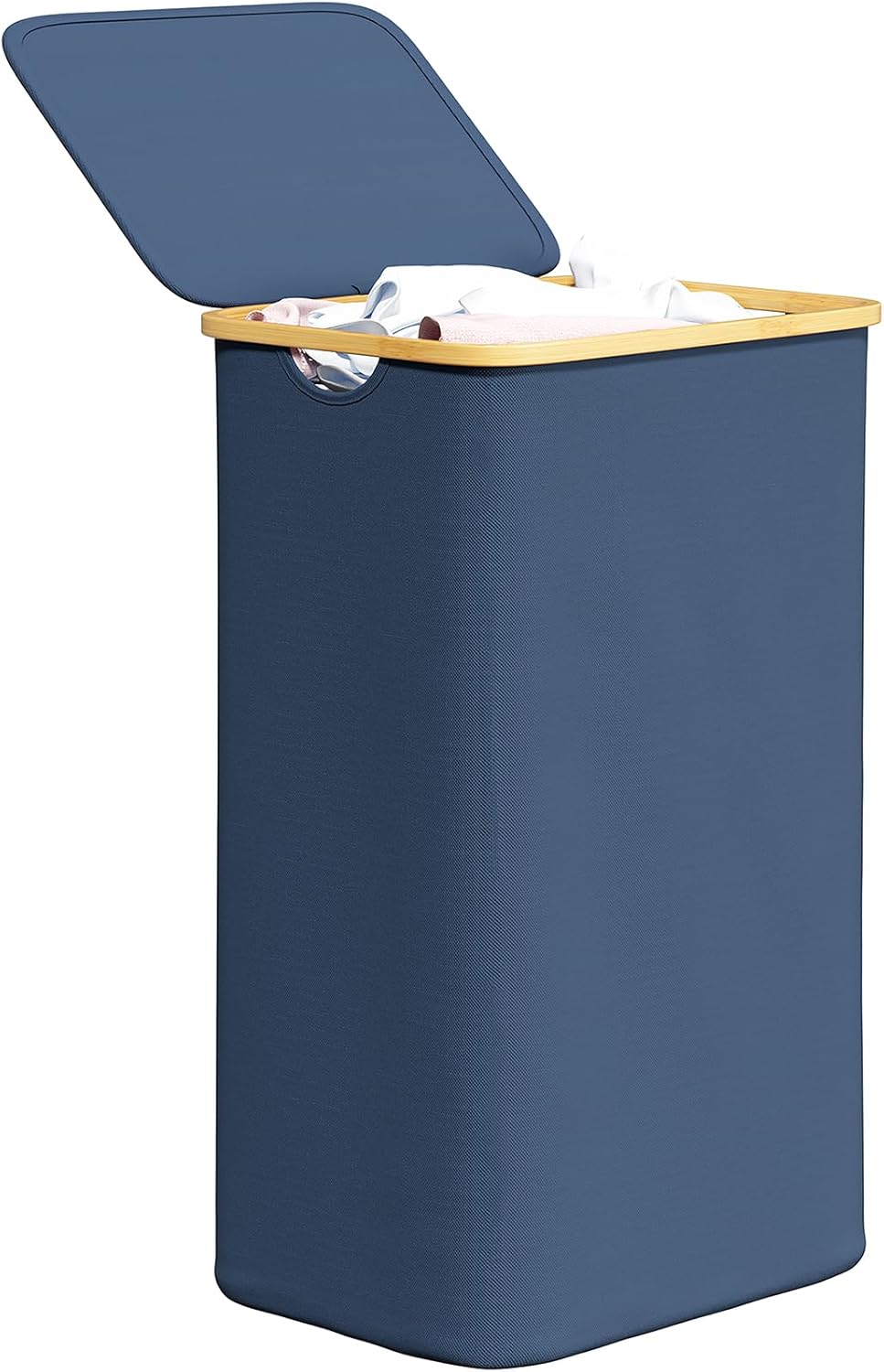 SpaceAid Double Laundry Hamper 2 Section with Lid and Removable Laundry Bags, 160L Clothes Basket with Bamboo Handles, Large Collapsible Hamper for Bedroom, Bathroom, Dorm, Laundry Room - White