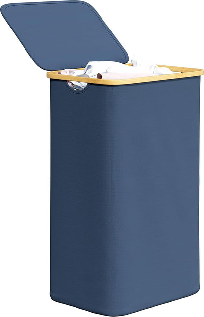 SpaceAid Double Laundry Hamper 2 Section with Lid and Removable Laundry Bags, 160L Clothes Basket with Bamboo Handles, Large Collapsible Hamper for Bedroom, Bathroom, Dorm, Laundry Room - White