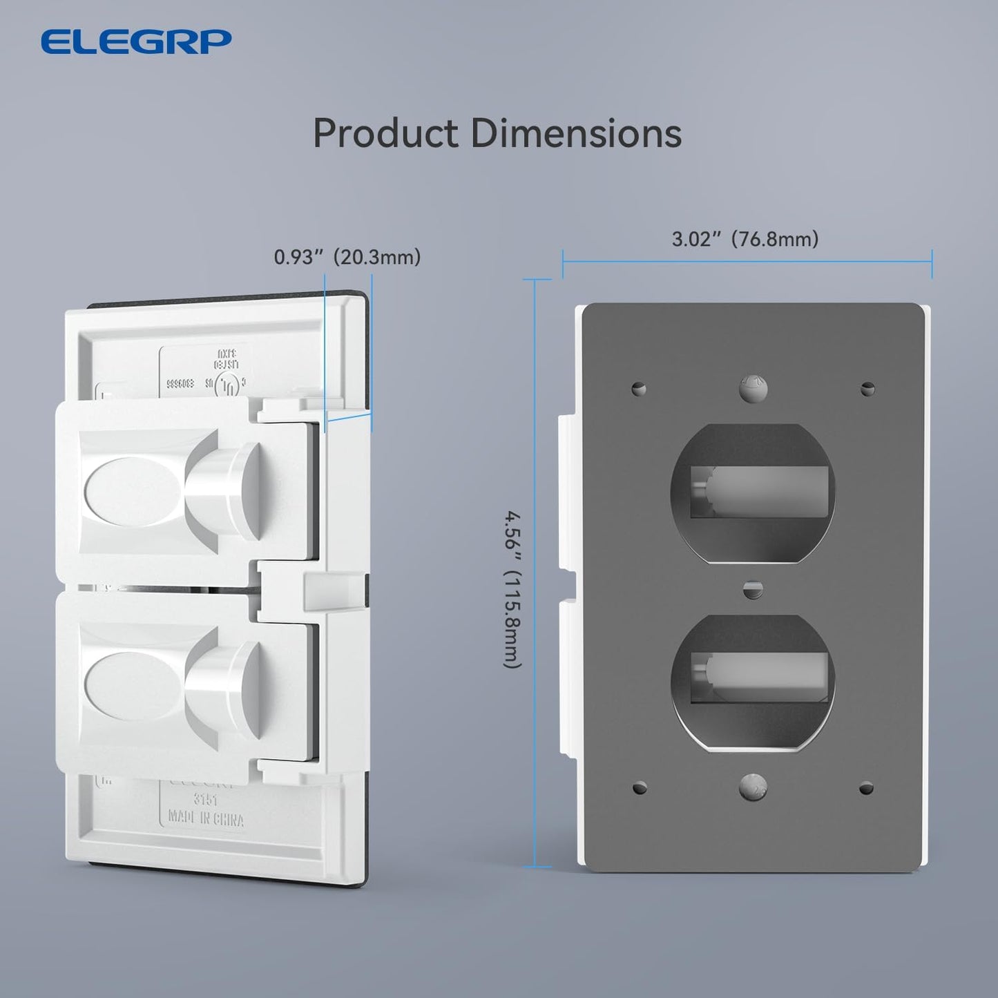 ELEGRP Horizontal Outdoor Cover for Duplex Receptacles, 2-Hole Weatherproof Wall Plate, Outdoor Electrical Outlet Cover, Standard Size 1-Gang 4.55” x 3.02”, Thermoplastic, 1 Pack, Grey