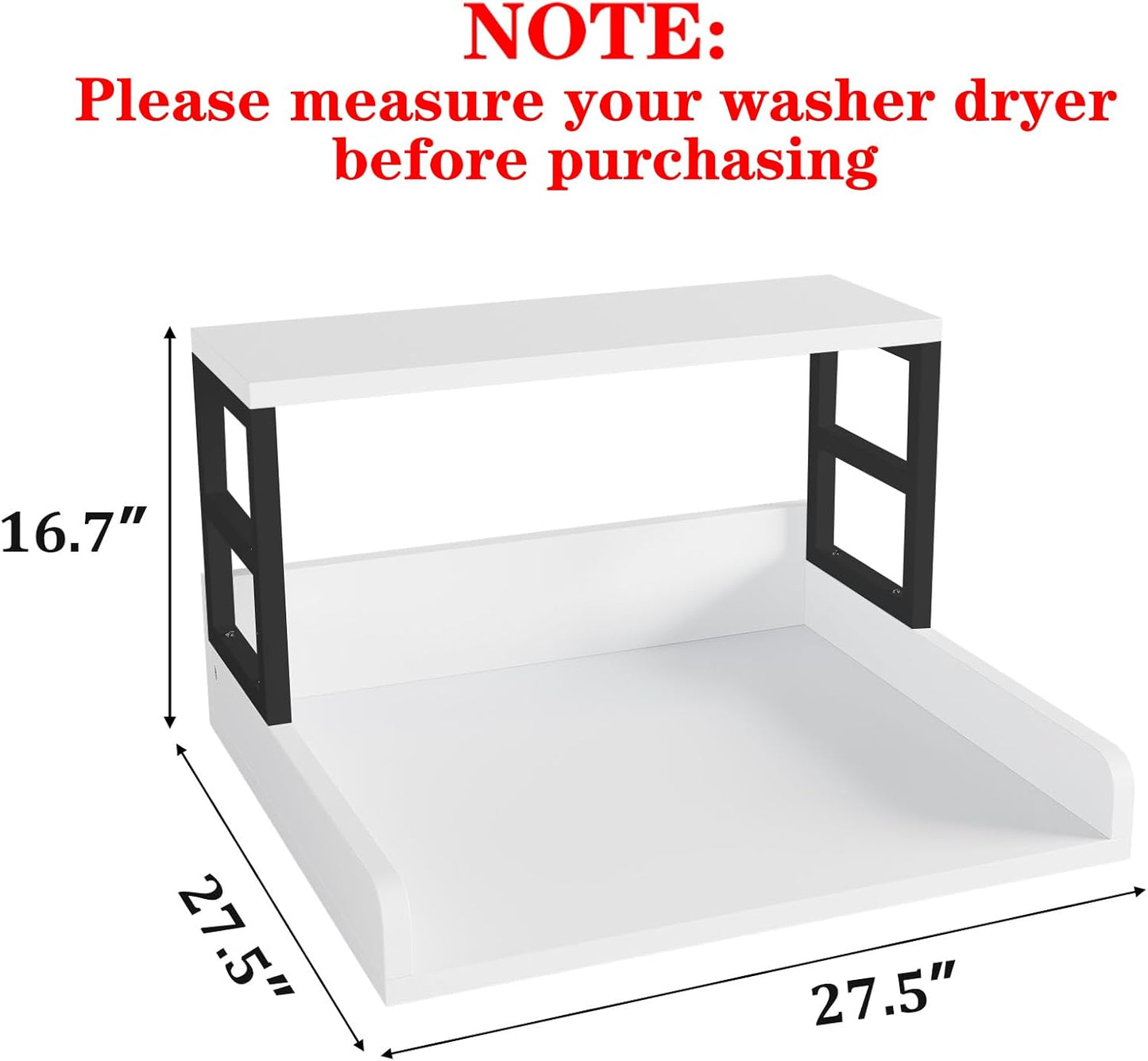 Washer Dryer Countertop with Shelf, 23.62″D x 23.62″W x 16.57″H, Countertop for Washer and Dryer Top with Non-Slip Pads and Edge Rails, Laundry Room Storage and Organization(Black)
