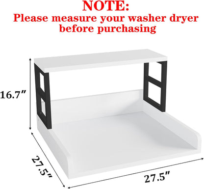 Washer Dryer Countertop with Shelf, 23.62″D x 23.62″W x 16.57″H, Countertop for Washer and Dryer Top with Non-Slip Pads and Edge Rails, Laundry Room Storage and Organization(Black)