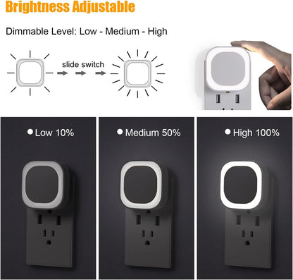 YUNLEX 2 Pack Red Night Light with Dusk to Dawn Sensor, Eye-Care Reflected Glow, 0% Blue Light True Red LED, 3-Level Brightness, Auto On/Off, Plug-in Nightlight for Sleep, Kids, Bedroom, Bathroom