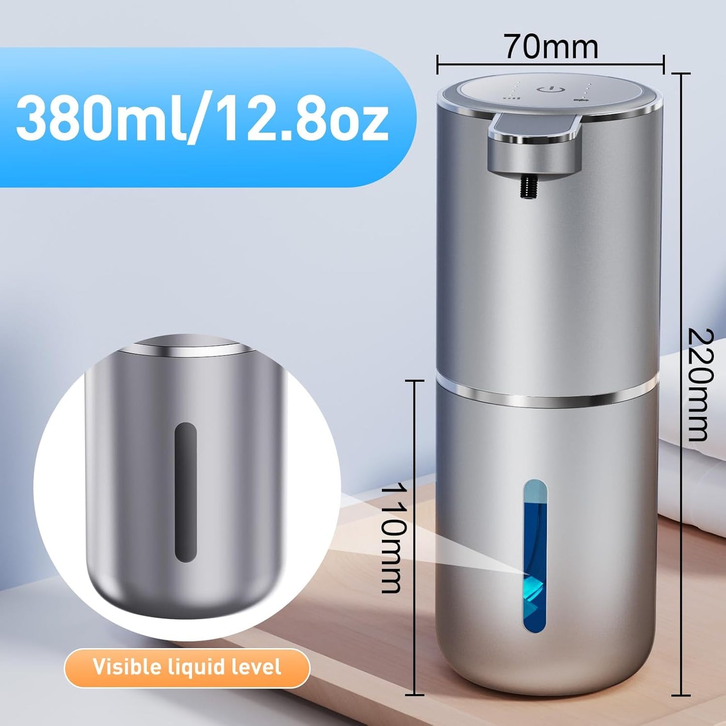 Fantictas Automatic Foaming Soap Dispenser Foaming Hand Sanitizer Touchless 1500mAh Soap Dispenser Rechargeable with Sensor for Bathroom Kitchen 13.5oz/380ml