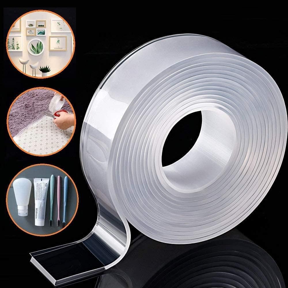 2 Inch x 10 FT Nano Double Sided Tape, Clear Heavy Duty Mounting Tape | Washable reusable gel adhesive, cuttable strips, smooth surface grip, no drilling for home office decor