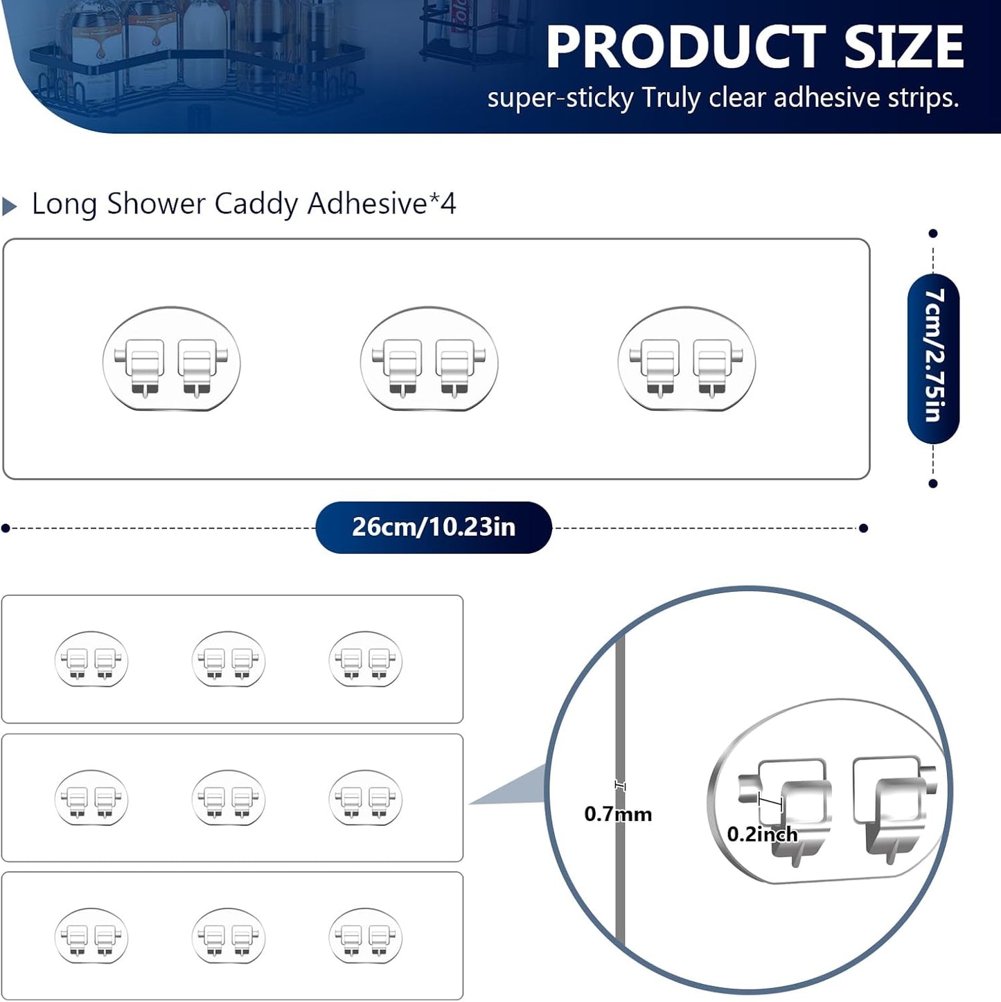 FGSAEOR 14-Pack Shower Caddy Adhesive Single Hooks for Replacement, Shower Holder Organizer Self Adhesive Wall Hooks for Bathroom Corner Shelf Basket Soap Dish