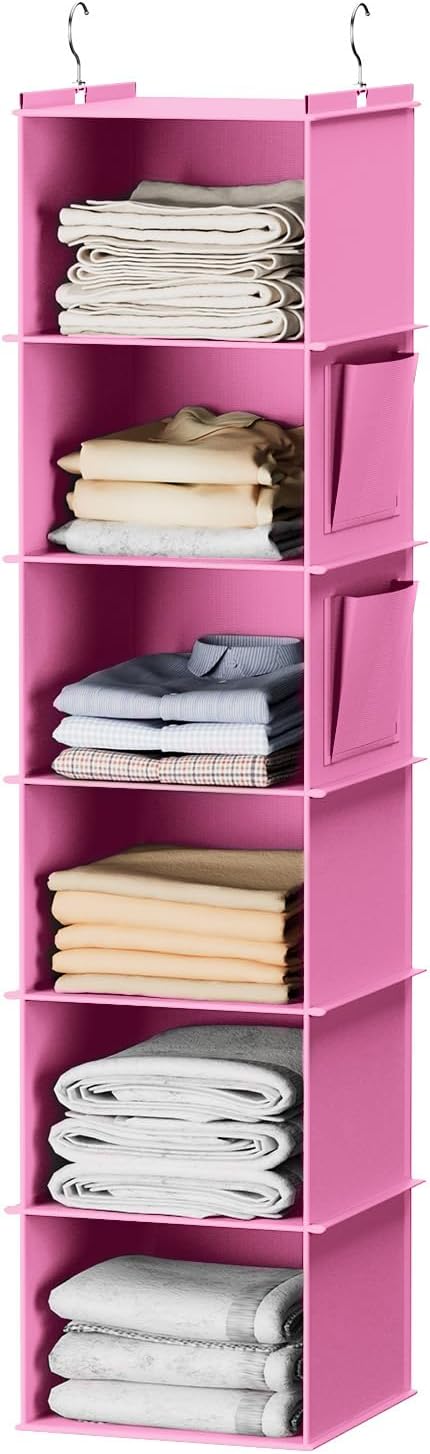 YOUDENOVA Hanging Closet Organizer, 6-Shelf Closet Hanging Storage Shelves, 2 Packs, Grey