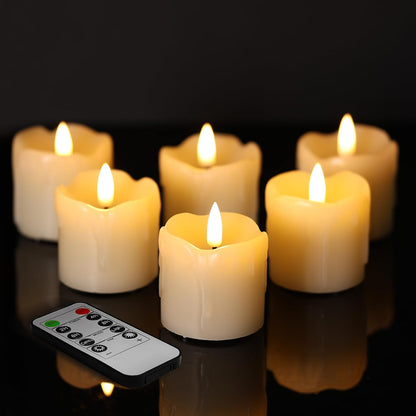 Eywamage Ivory Flameless Votive Candles with Timer Batteries, 2x3 inch Small LED Pillar Candles Flickering Set of 6