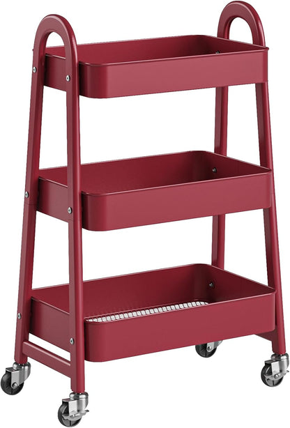 OLIXIS Metal 4 Tiers Utility Rolling Cart, Mobile Storage Shelf with Lockable Caster Wheels, Organization for Livingroom, Bathroom, Kitchen, & Narrow Places, 4-Tier Green
