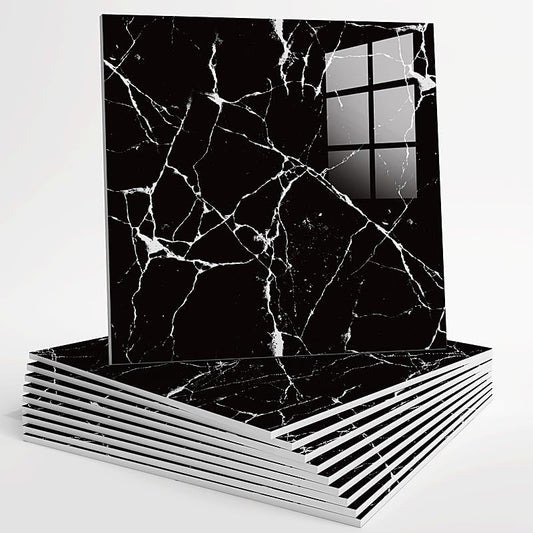 10pcs Peel and Stick Tile Shower Waterproof Marble Tiles Wall Panels, 11.8"x11.8" Self-Adhesive Backsplash Tile, PVC Wall Panels Shower Tiles for Home Bathroom, Kitchen, Living Room Blue