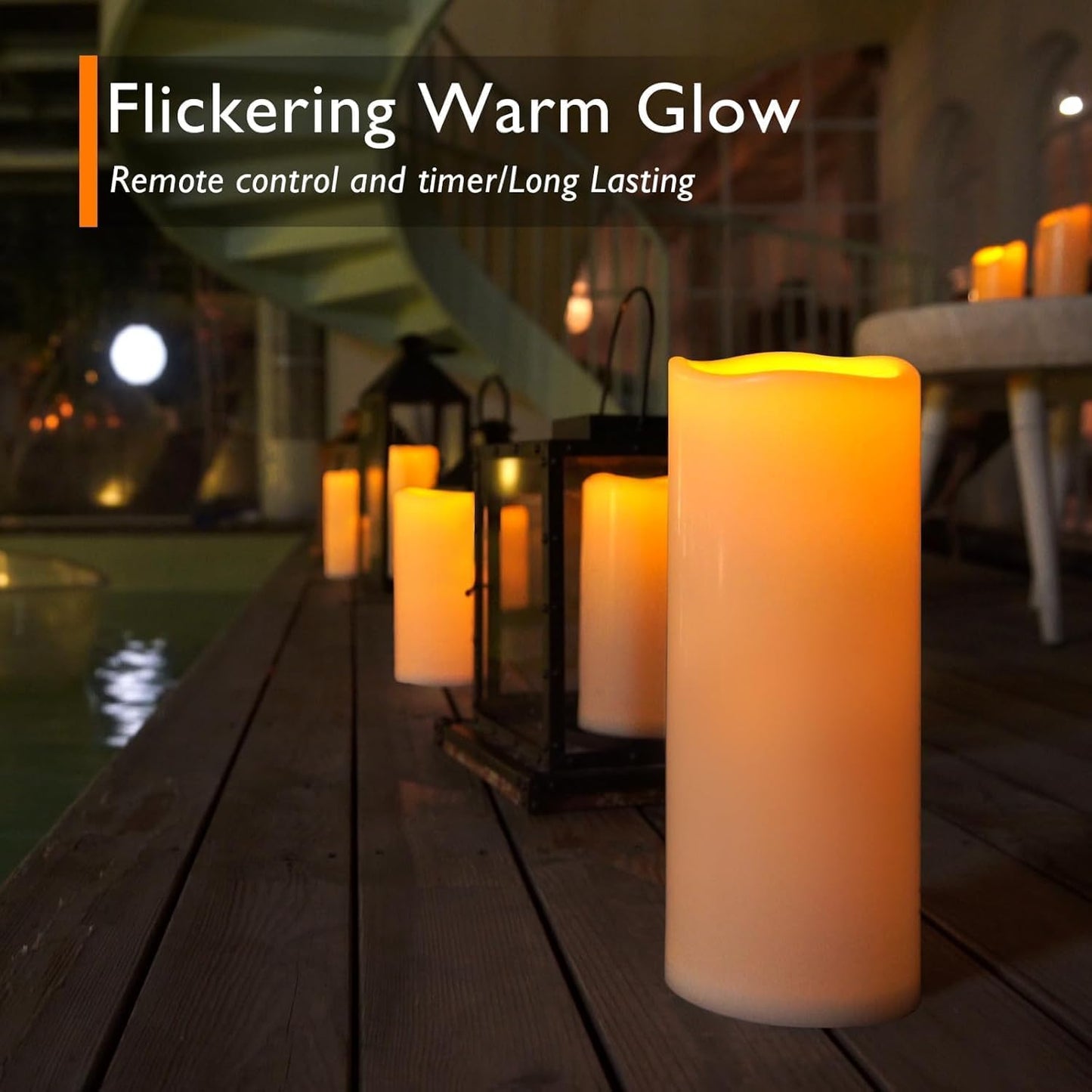 Homemory 6" 8" 10" x 4" Waterproof Outdoor Flameless Candles, Battery Operated Flickering LED Pillar Candles with Remote and Timers for Indoor, Plastic, Ivory White