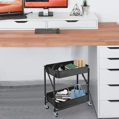 2-Tier Utility Rolling Cart Storage Sofa Side Table with Wheels, Mobile Trolley Organizer with for Office Home Kitchen Organization, Cream White