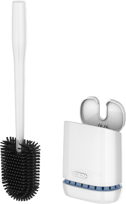 MR.SIGA Toilet Bowl Brush and Holder, Durable and Flexible Bristles, Wall Mounted Toilet Brush for Bathroom Cleaning, Black, 1 Pack