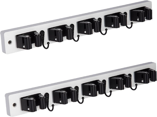 FunCee Broom Holder Wall Mount With 5 Slots & 4 Hooks，Rustic Wood Broom & Mop Hanger，Wall Mounted Garden & Garage Tool Storage Organizer Rack for Closet Laundry Room or Kitchen Wall Decor