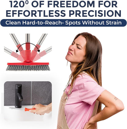 Shower Scrubber with Long Handle, Stiff Bristles Grout-Brush, Tub Scrub-Brush with Long-Handle, Shower-Cleaner Brush, Grout Cleaning Brush for Tile floors, Scouring Pad & Microfiber Cloth for Bathroom