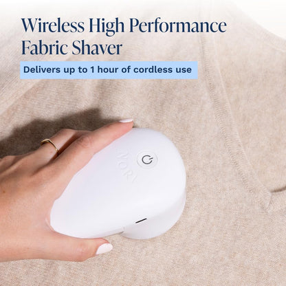 Nori Trim Fabric Shaver - Lint Remover for Clothes & Furniture Couch Pilling - Sweater Pill Remover - Clothes Shaver with 6 Precision Blades - Wireless and Rechargeable - White