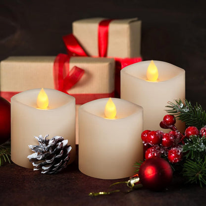 3x3 Flickering Flameless Candles Set of 2, 2AA Battery Life 600 Hours Battery Candles Flickering with Timer,3 inch Flameless Candles with Remote for Indoor/Outdoor, Ivory