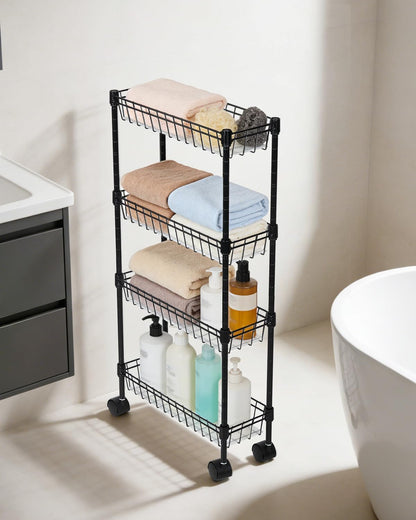 GarveeHome Slim Rolling Storage Cart, 4 Tier Metal Utility Cart with Wheels, Adjustable Shelving Unit Basket for Kitchen Bathroom Laundry Room Living Room & Narrow Corner, 15.75"X5.91"X31.5", Black