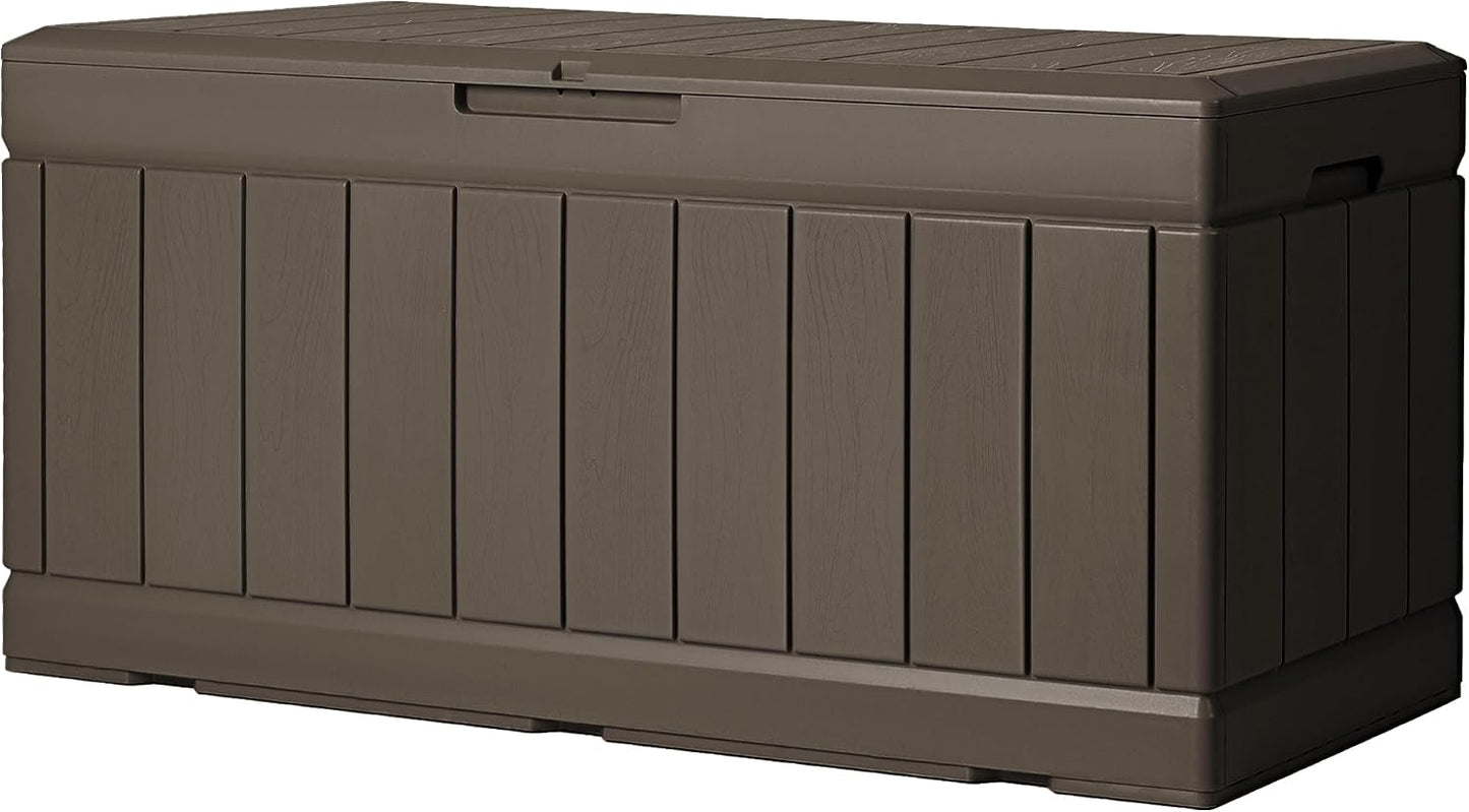 Greesum 110 Gallon Outdoor Storage Box with Lockable Lid, All-Weather for Patio Furniture, Pool Supplies & Garden Tools, Waterproof, UV-Resistant Large Deck Box, Dark Black