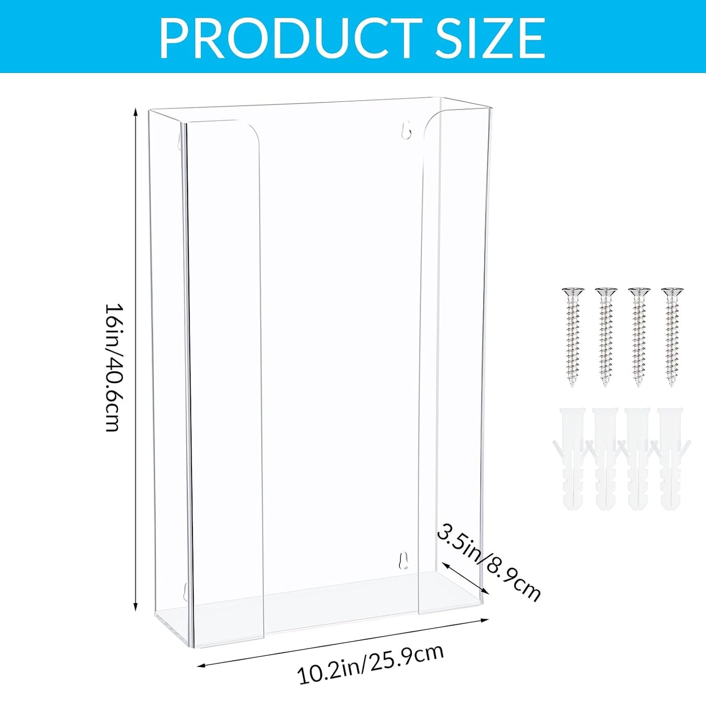 Soaoo 4 Pcs Acrylic Glove Box Holder Dispenser Glove Holder for Wall Mount Clear Acrylic Glove Rack Wall Floating Glove Box Organizer for Medical Latex Rubber Disposable Glove Boxes (Single,5.3'' H)