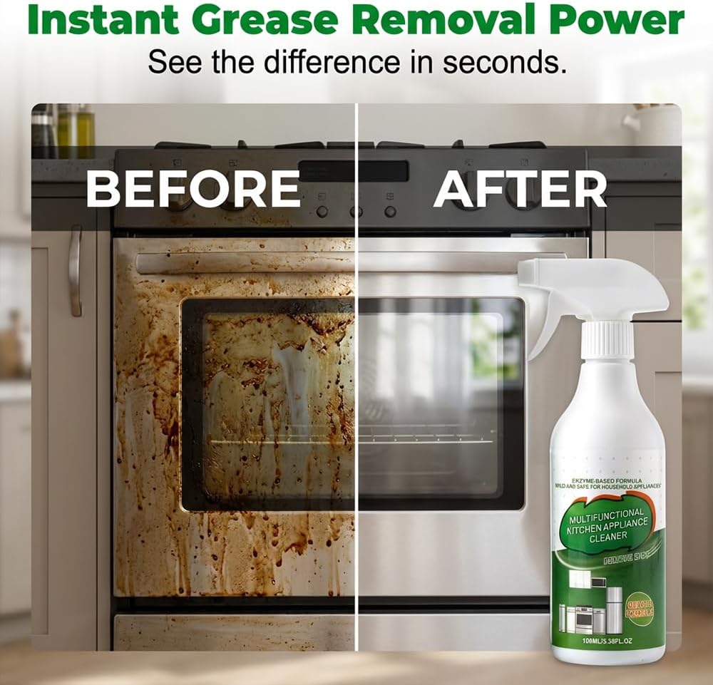Kitchen Cleaner Spray, Heavy Duty Oil Stain Remover, Multi-Purpose Household Cleaner for Cooktop, Oven, Stove, Range Hood, Fast Grease Cleaning, 100ml/3.38 Fl.Oz (1)