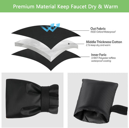 BoArt Outdoor Faucet Cover Socks for Winter Freeze Protection, 7.09" W x 9.06" H, Hose Bib Covers for Wall Taps Outside, Waterproof & Frost Free Insulated Spigot Cover, 2 Pcs Faucet Socks Black