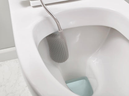 Joseph Joseph Flex Hygienic Silicone Toilet Brush with Slim Holder Set, Flexible Anti-drip, Anti-Clog Deep Clean Head - Gray/White