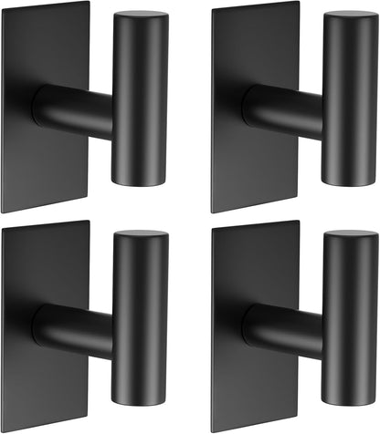 VAEHOLD Wall Towel Hooks, Heavy Duty Sticky Holder Waterproof Towel Hooks for Hanging Coat, Clothes, Closet Hook Wall Mount for Kitchen (Silver, 4 Pack)