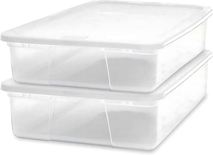 HOMZ 2-Pack Snaplock, Small Clear Plastic Storage Organizer Bins w/ Lids, 28 Quart, Gray - Stackable Container Boxes for Bedroom, Bathroom, Garage, and Office Organization