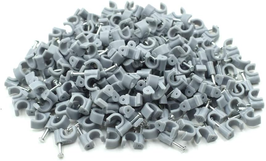 Flat Ethernet Cable Wire Clips with Nail, 14mm, White | Single Coaxial Cable Clamps, Cable Management