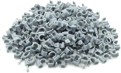 Flat Ethernet Cable Wire Clips with Nail, 14mm, White | Single Coaxial Cable Clamps, Cable Management