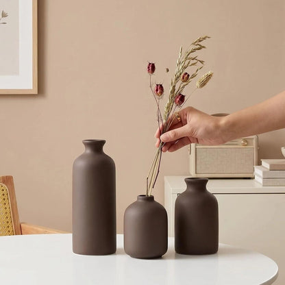 Small Ceramic Vase Set of 3, Boho Home Decor Vases for Dried Flowers,Farmhouse,Shelf,Bathroom,Centerpiece for Entryway Table Decoration Gifts