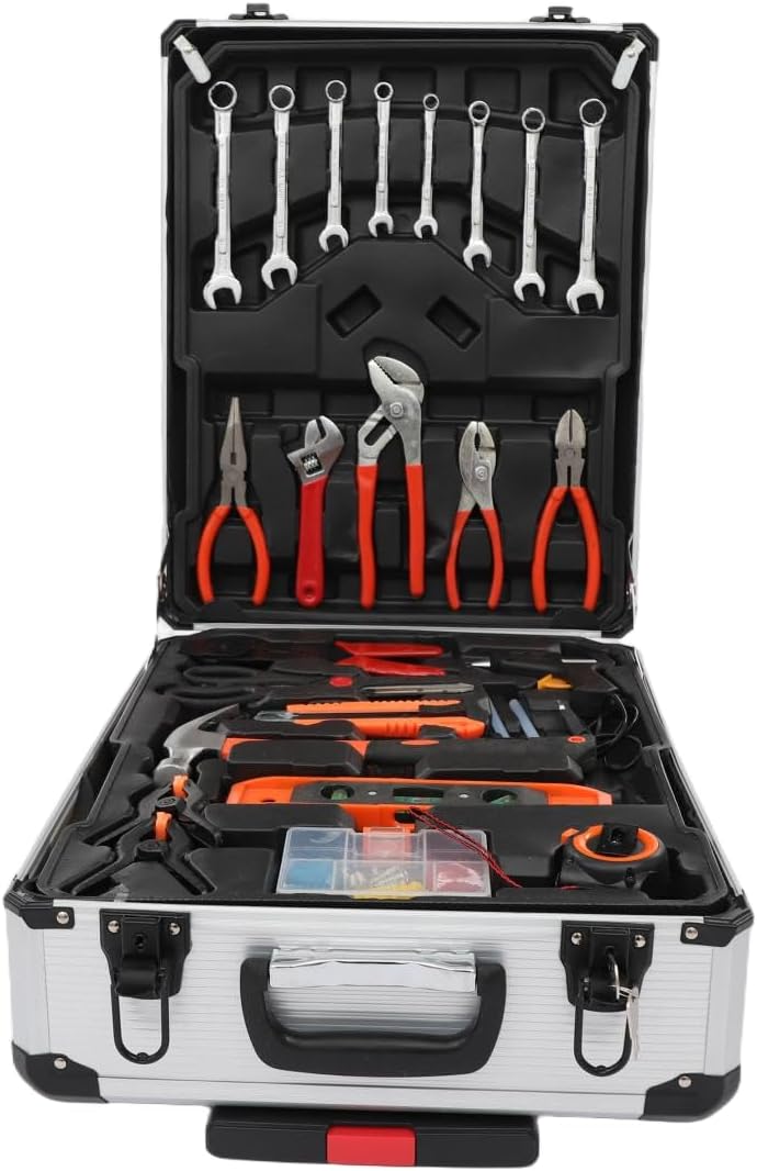 187pcs Trolley Case Tool Set, Carbon Steel Home Repair Kit Household Hand Tool Kit Toolbox Storage Case, Complete Rolling Tool Box for Maintenance Garden Homeowner DIYer Handyman